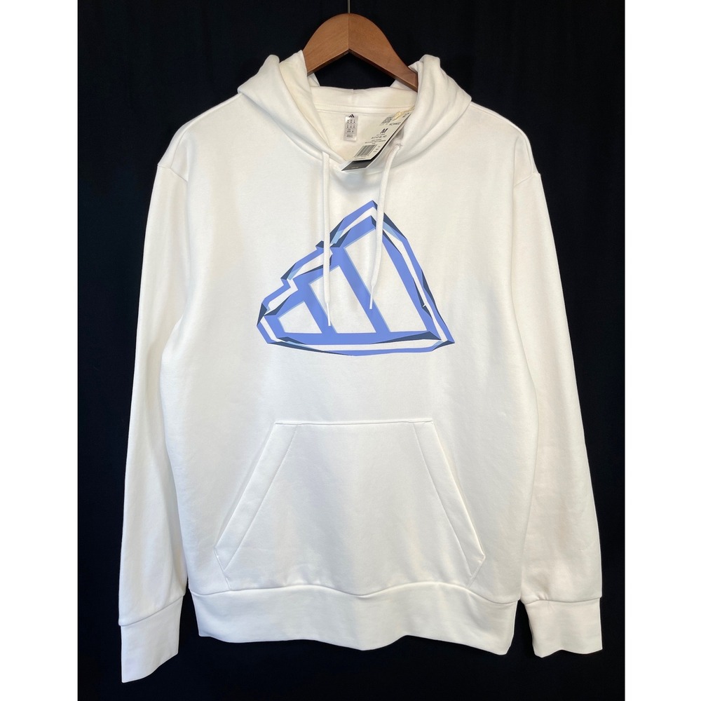 NWT Adidas Mens Hoodie Graphic Logo M White Activewear Athleisure Streetwear
